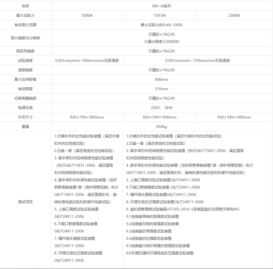 WD-J系列微机控制脚手架扣件专用试验机 WD-J系列微机控制脚手架扣件专用试验机